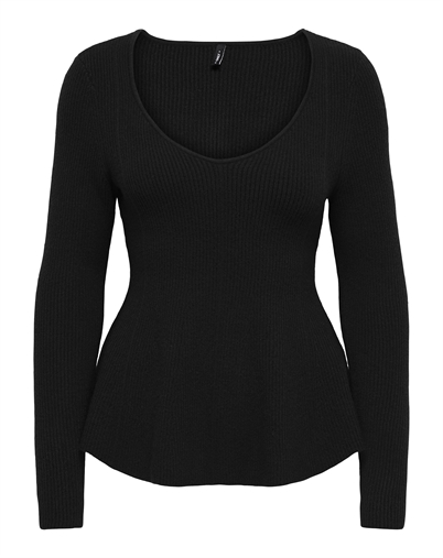 Only - ONLIbi V-Neck Rib Peplum Strik - Black